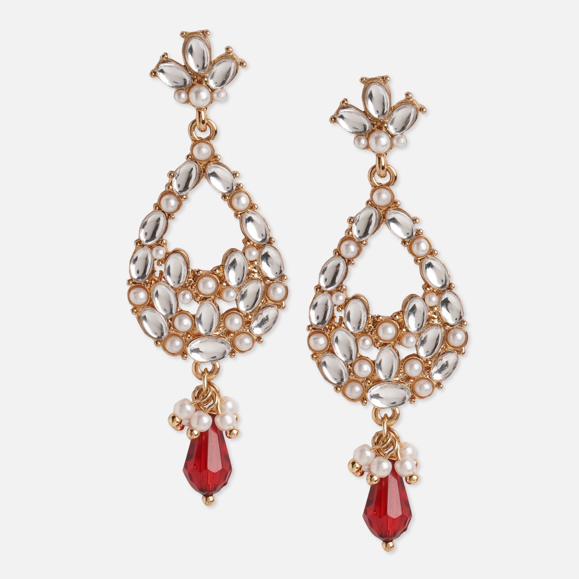 Accessorize London Women's Red Kundan Short Drop Earring