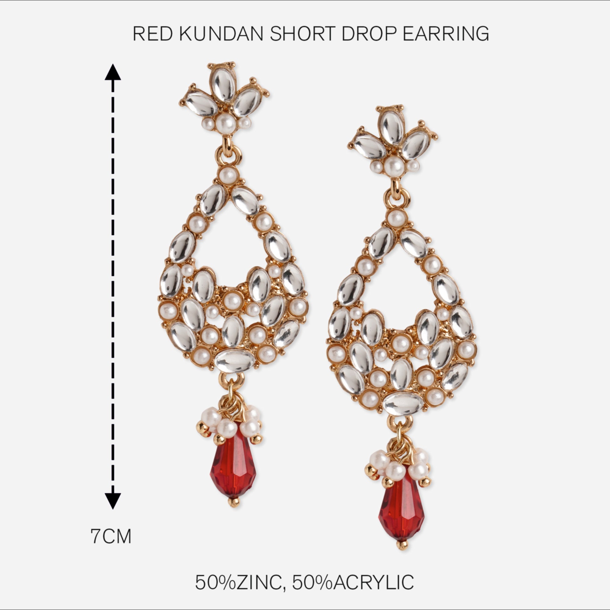 Accessorize London Women's Red Kundan Short Drop Earring