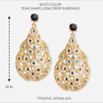 Multi Color Tear Shape Long Drop Earrings