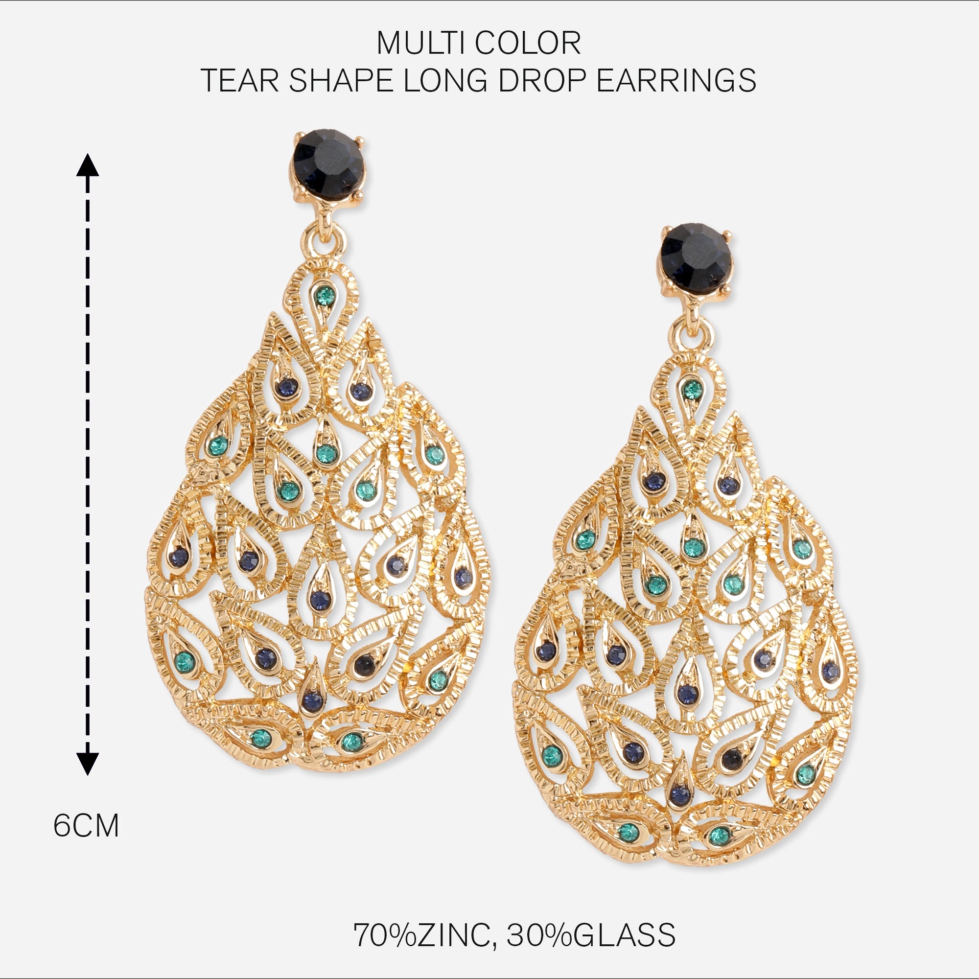 Multi Color Tear Shape Long Drop Earrings
