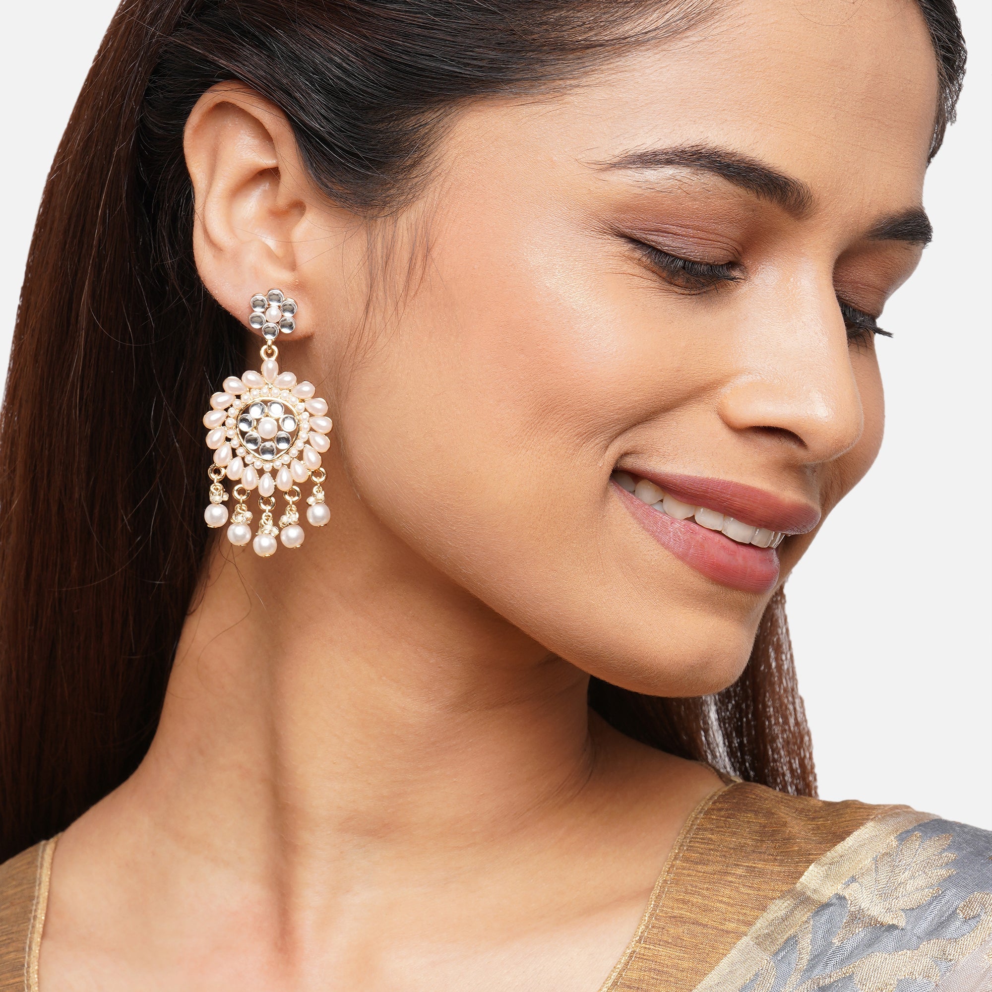 Accessorize London Women's Kundan Pearl Long Drop Earrings