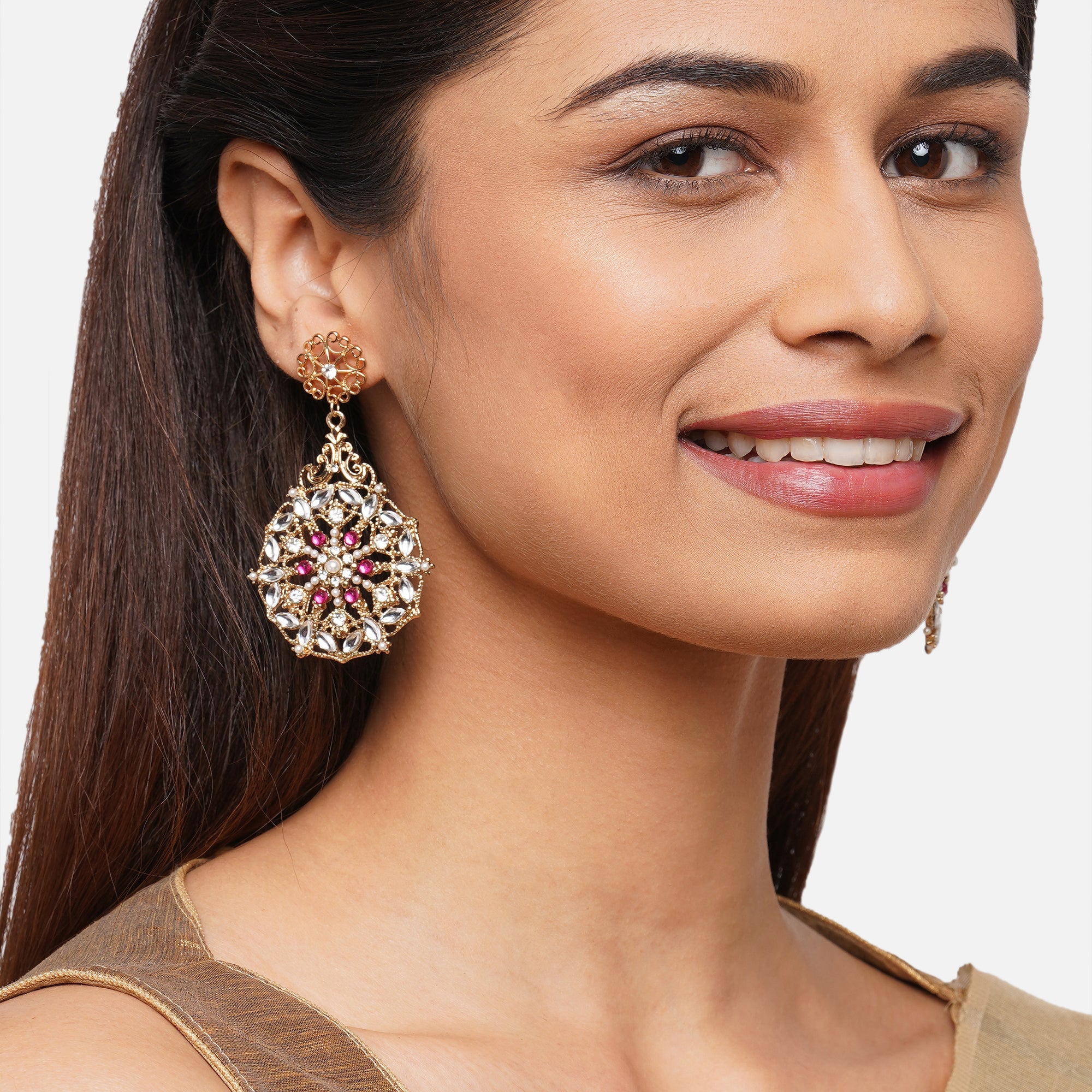 Accessorize London Women's Pink Filigree Long Drop Earrings