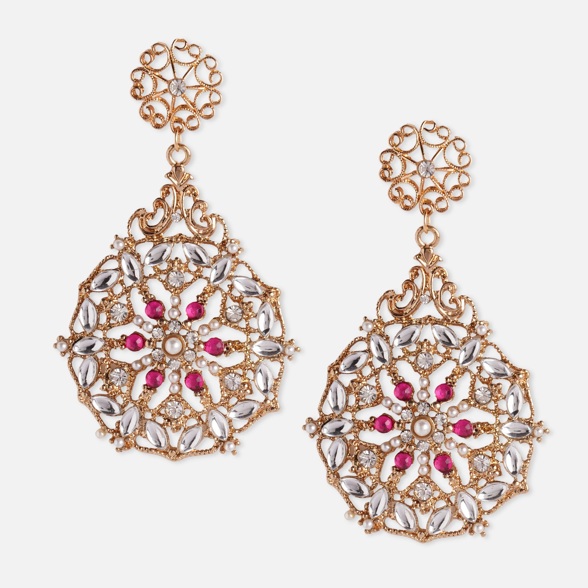 Accessorize London Women's Pink Filigree Long Drop Earrings