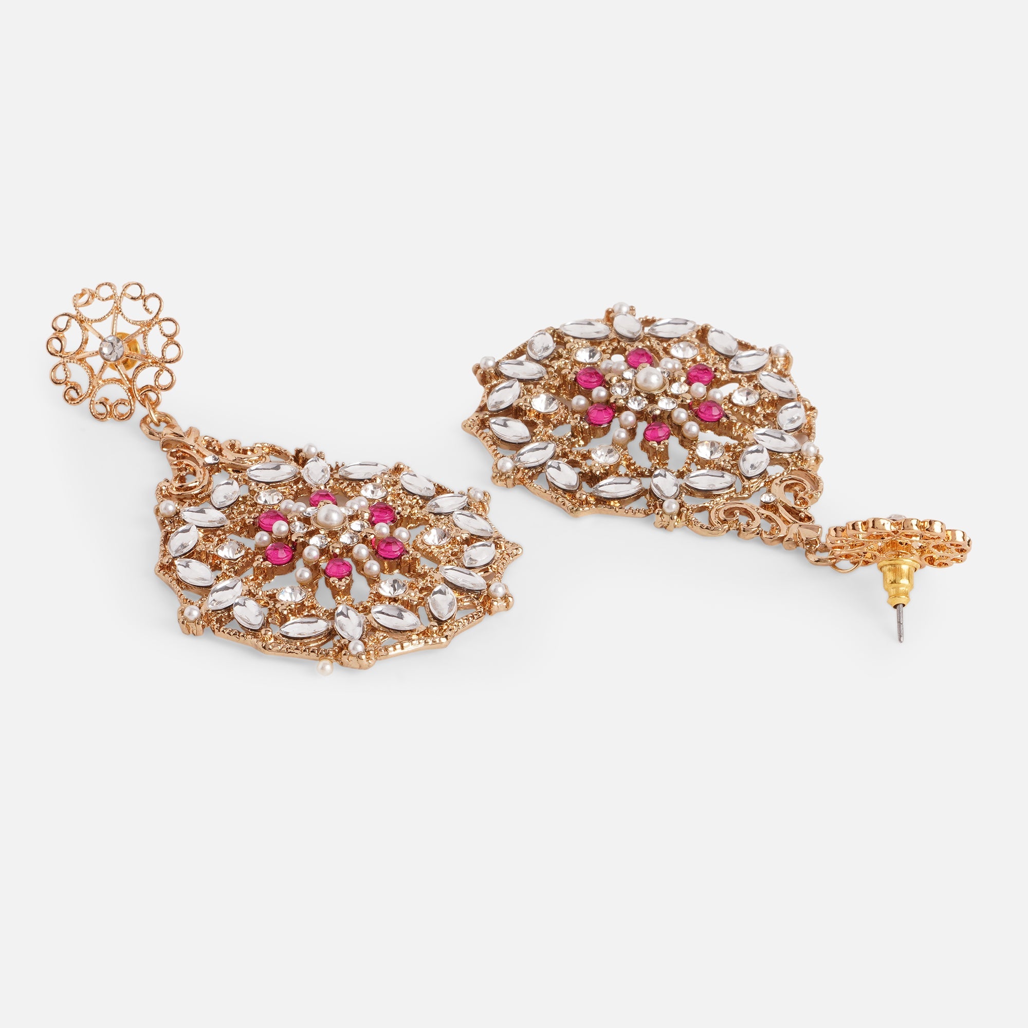 Accessorize London Women's Pink Filigree Long Drop Earrings
