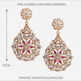 Accessorize London Women's Pink Filigree Long Drop Earrings