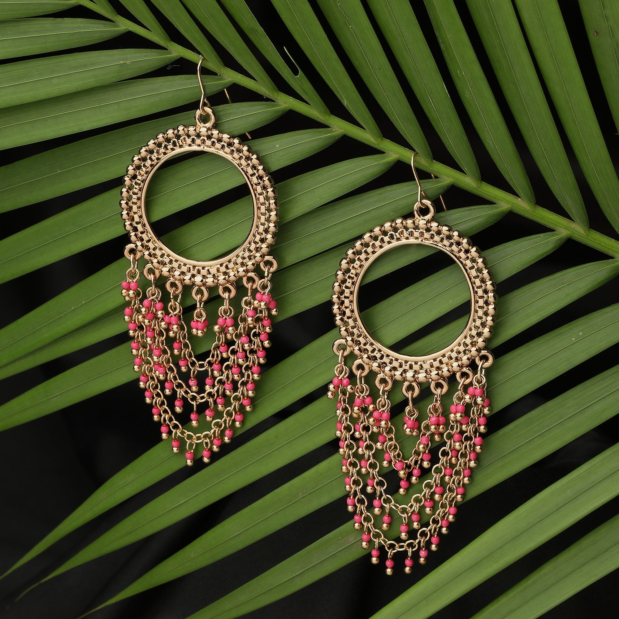 Accessorize London Women's Pink Bead Multi Layer Long Drop Earring