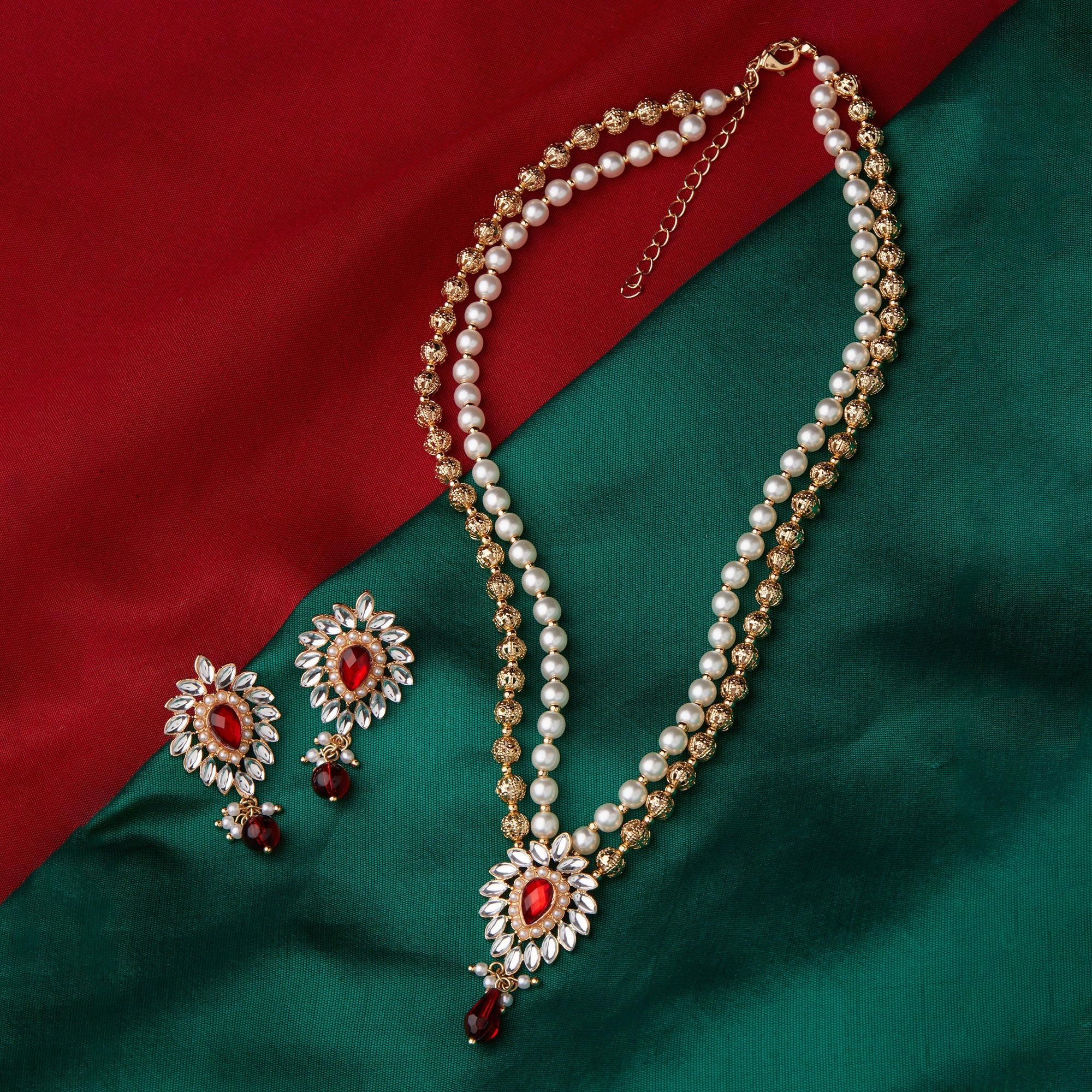 Accessorize London Women's Red Kundan Jewelry Set