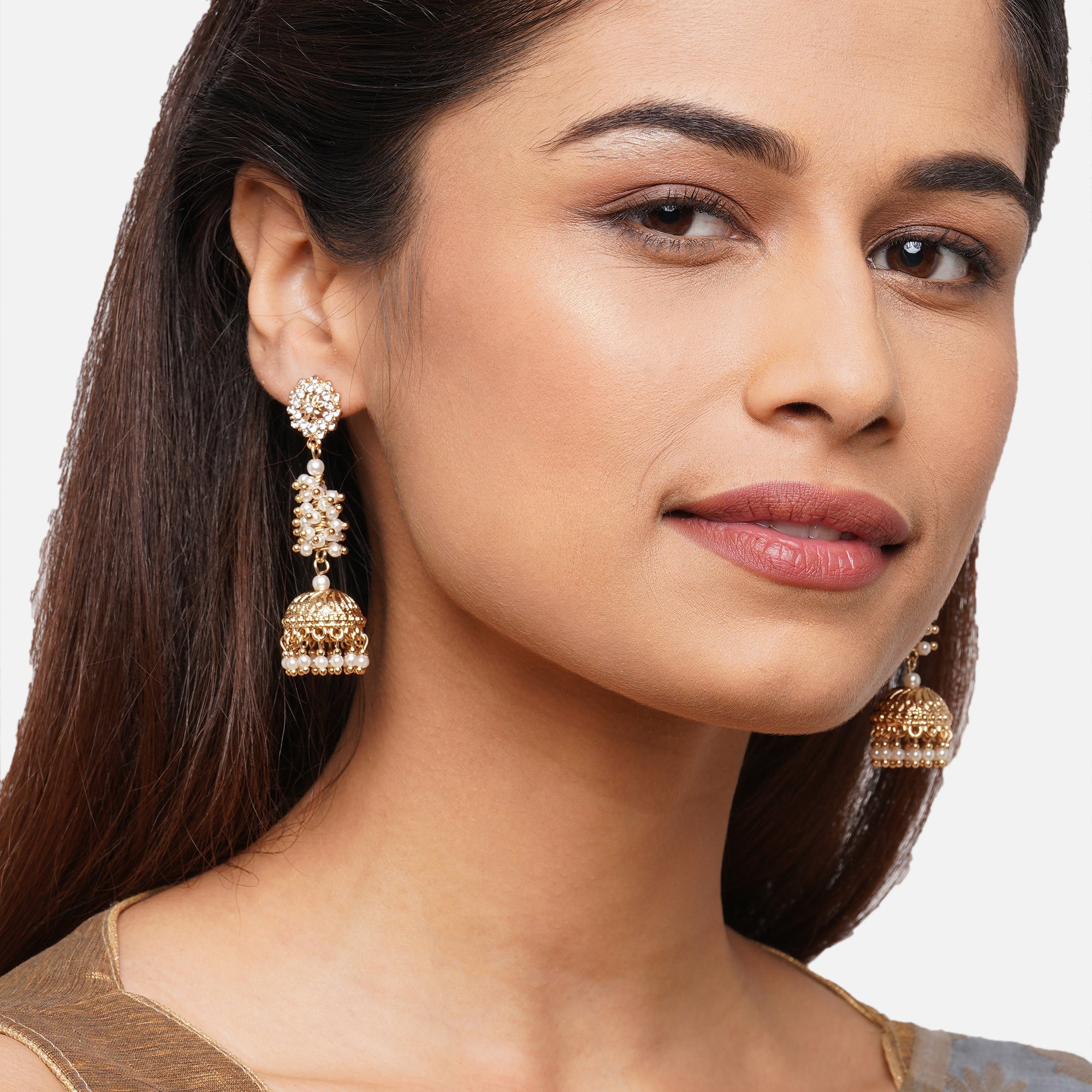 Accessorize London Diamante Gold Jhumkas Zinc Jhumki Earring