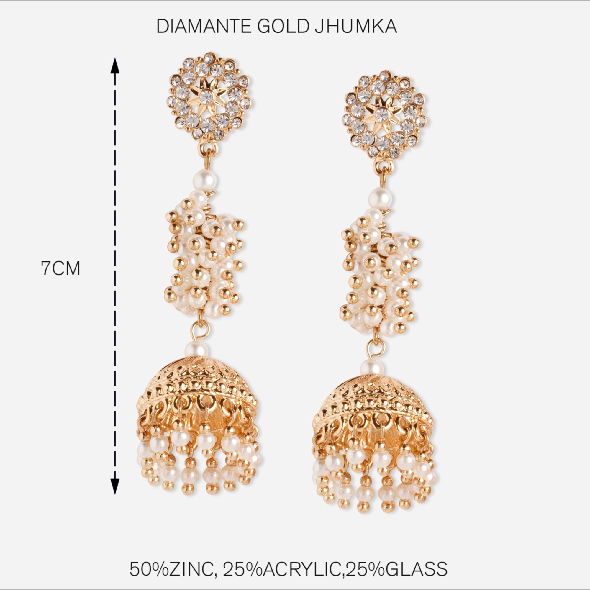 Accessorize London Diamante Gold Jhumkas Zinc Jhumki Earring