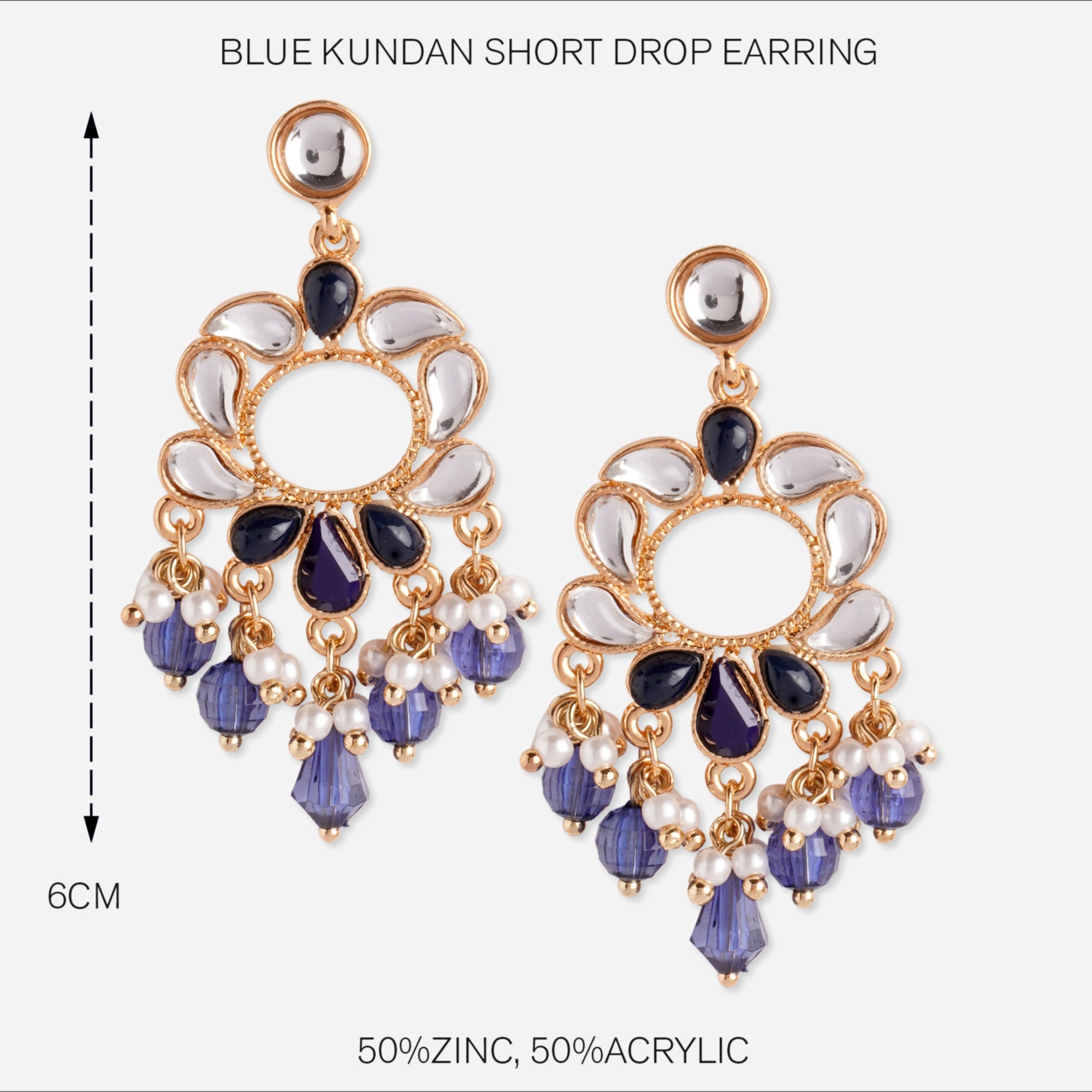 Accessorize London Women's Blue Kundan Short Drop Earring
