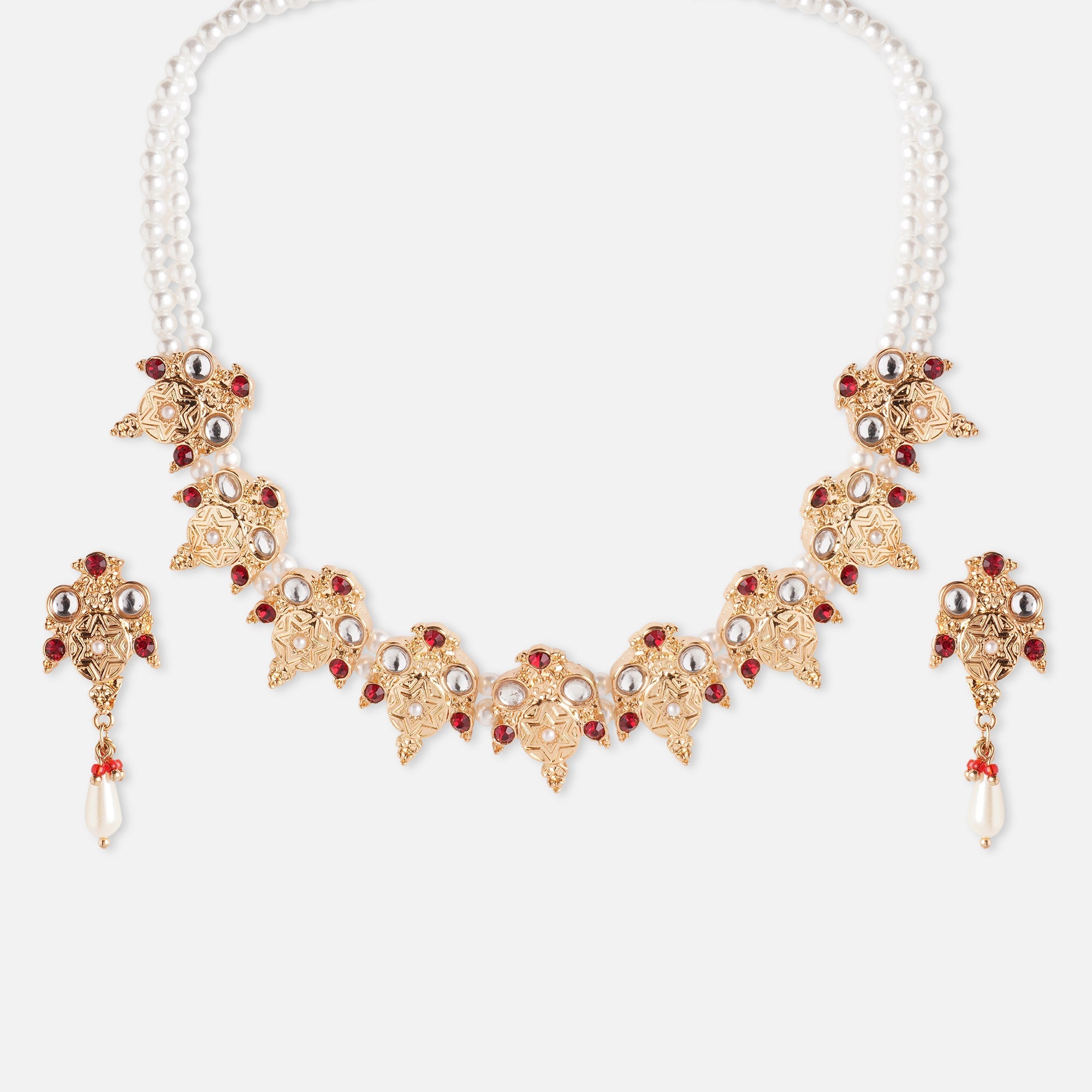 Accessorize London Women's Red Kundan And Pearl Jewelry Set