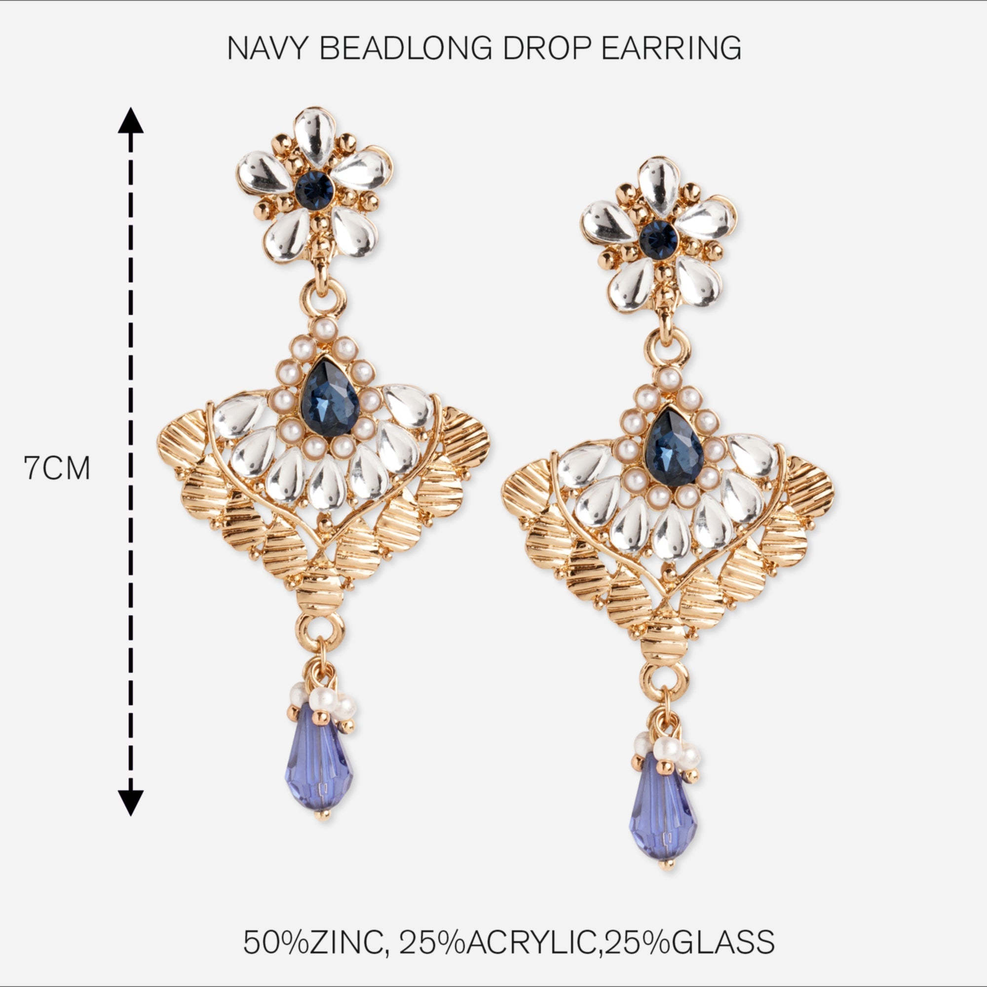 Accessorize London Women's Navy Bead Long Drop Earring