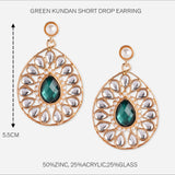 Accessorize London Women's Green Kundan Short Drop Earring