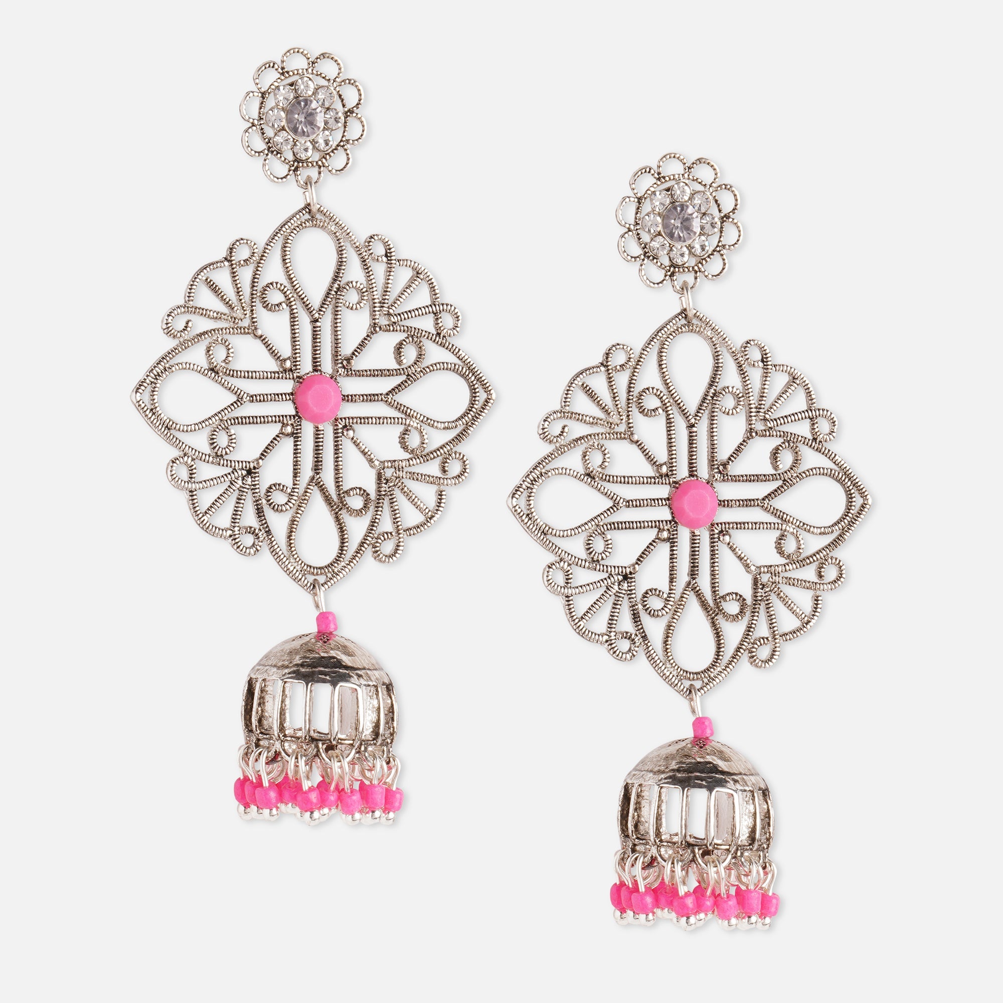 Accessorize London Women's Oxidised Pink Filigree Jhumkas