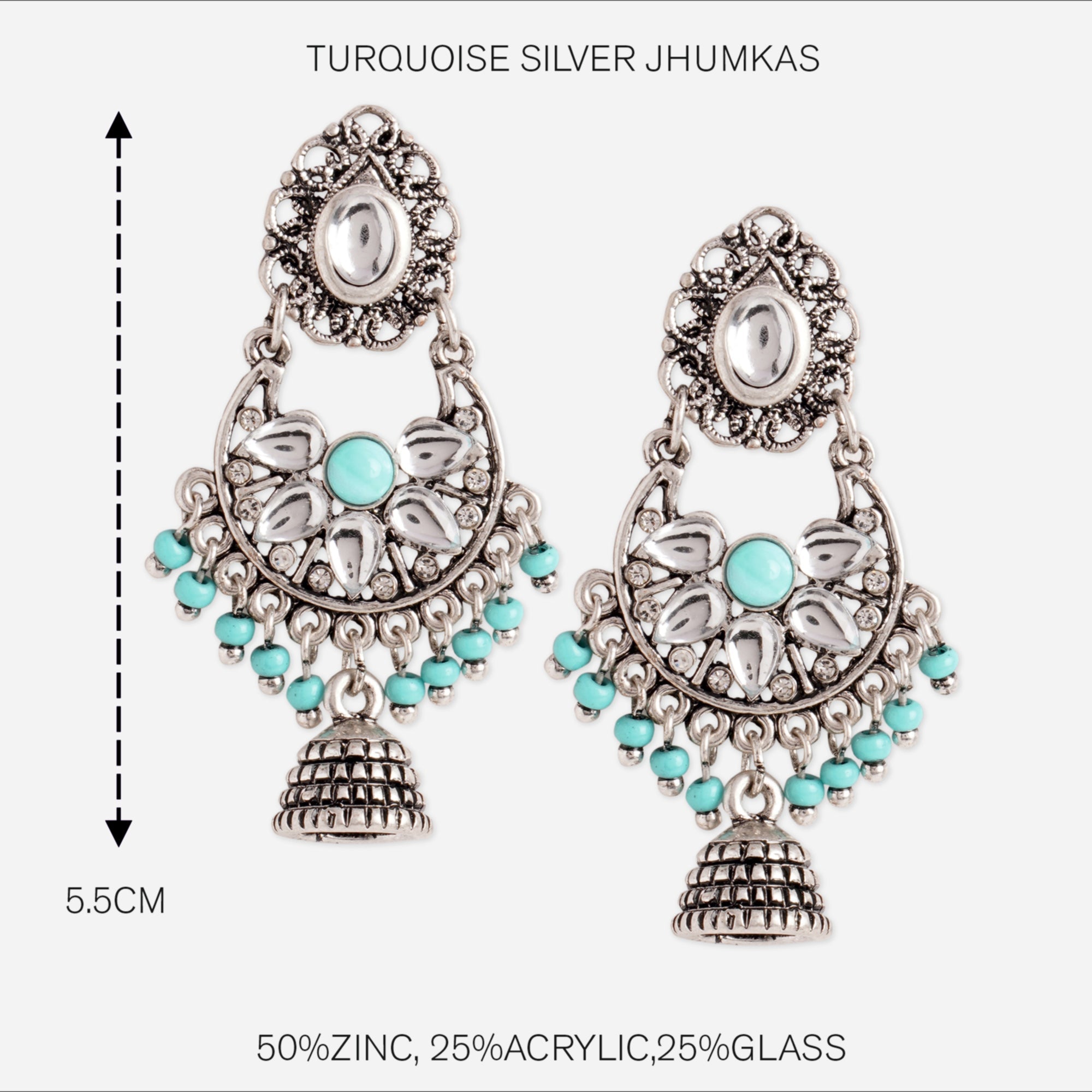 Accessorize London Turquoise Silver Jhumkas Zinc Jhumki Earring