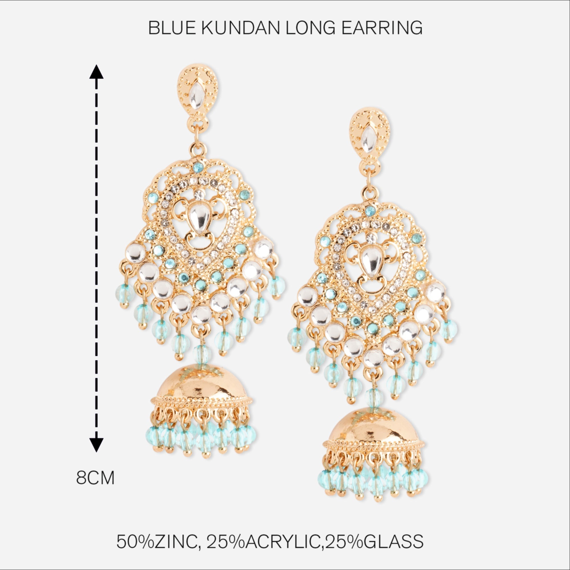 Accessorize London Blue Kundan Long Earring Zinc Jhumki Earring