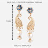 Accessorize London Women's Blue Paisley Filigree Long Drop Earring