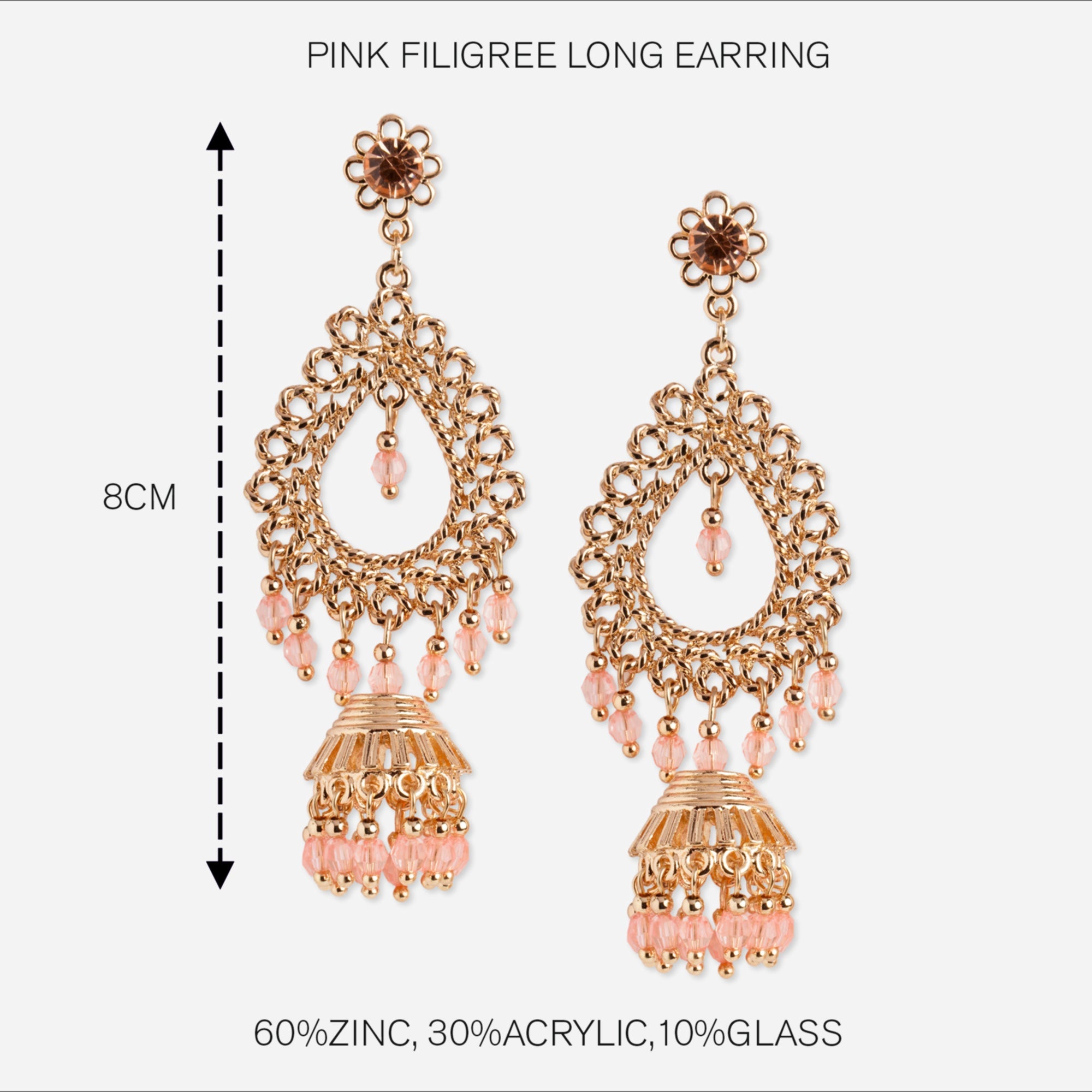 Accessorize London Women's Pink Filigree Long Earring