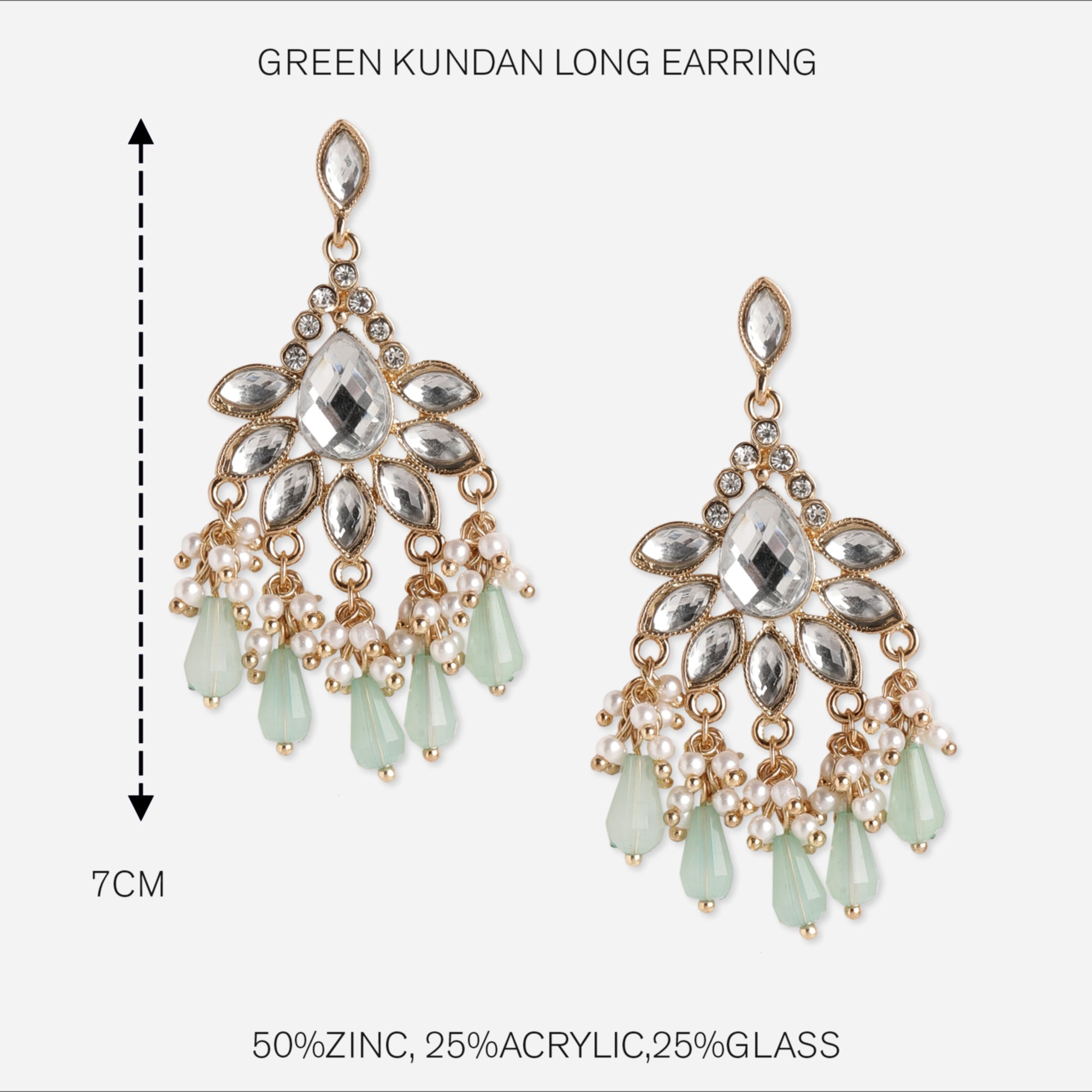 Accessorize London Women's Green Kundan Long Earring
