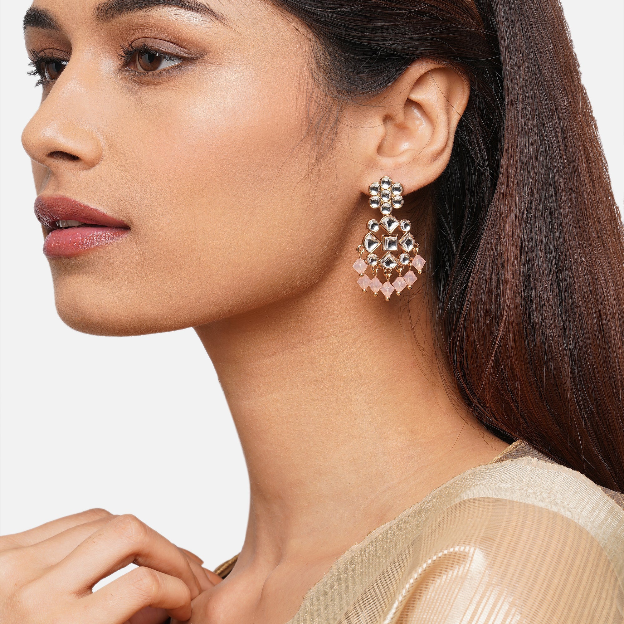 Accessorize London Women's Pink Kundan Short Earrings