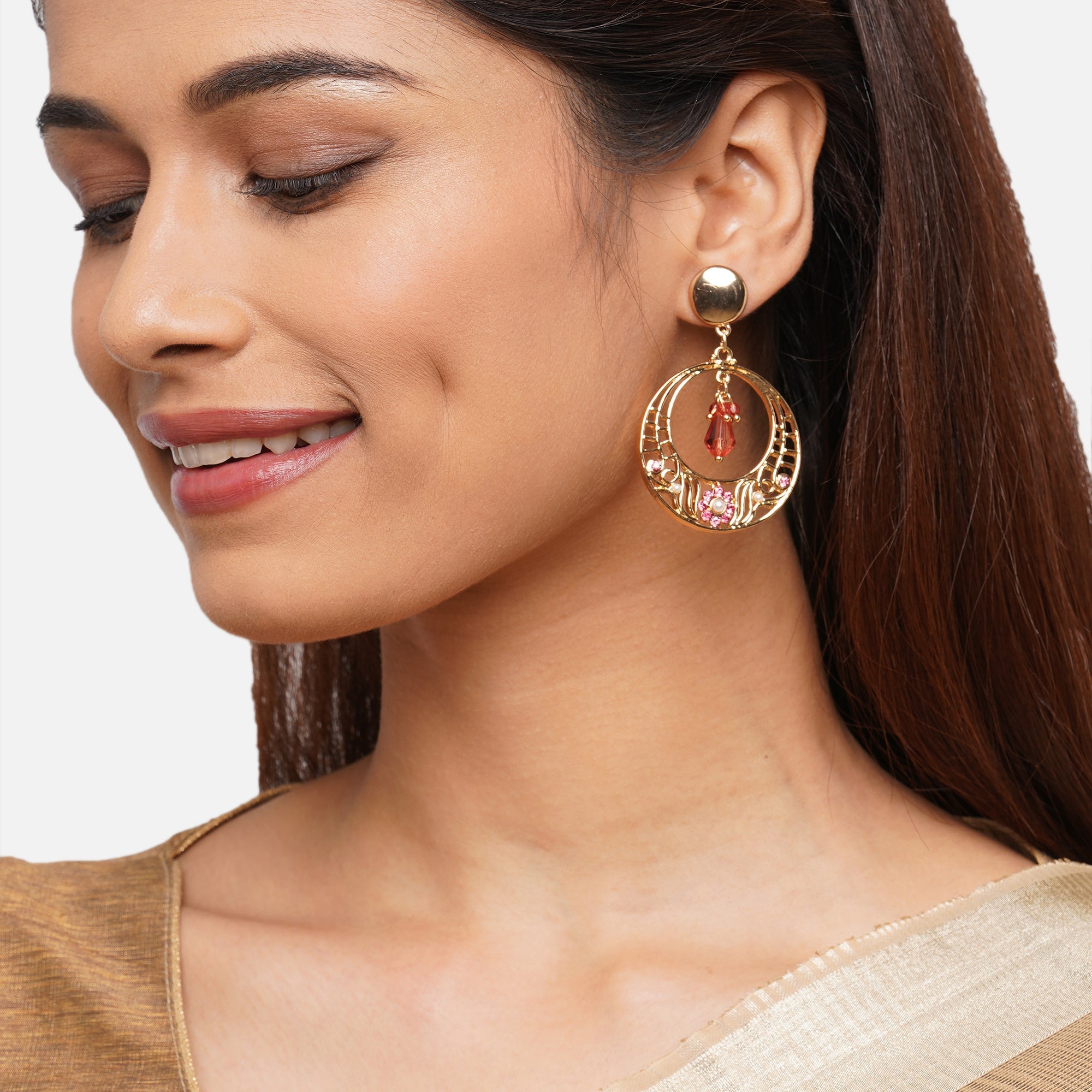 Accessorize London Women's Pink Golden Earrings