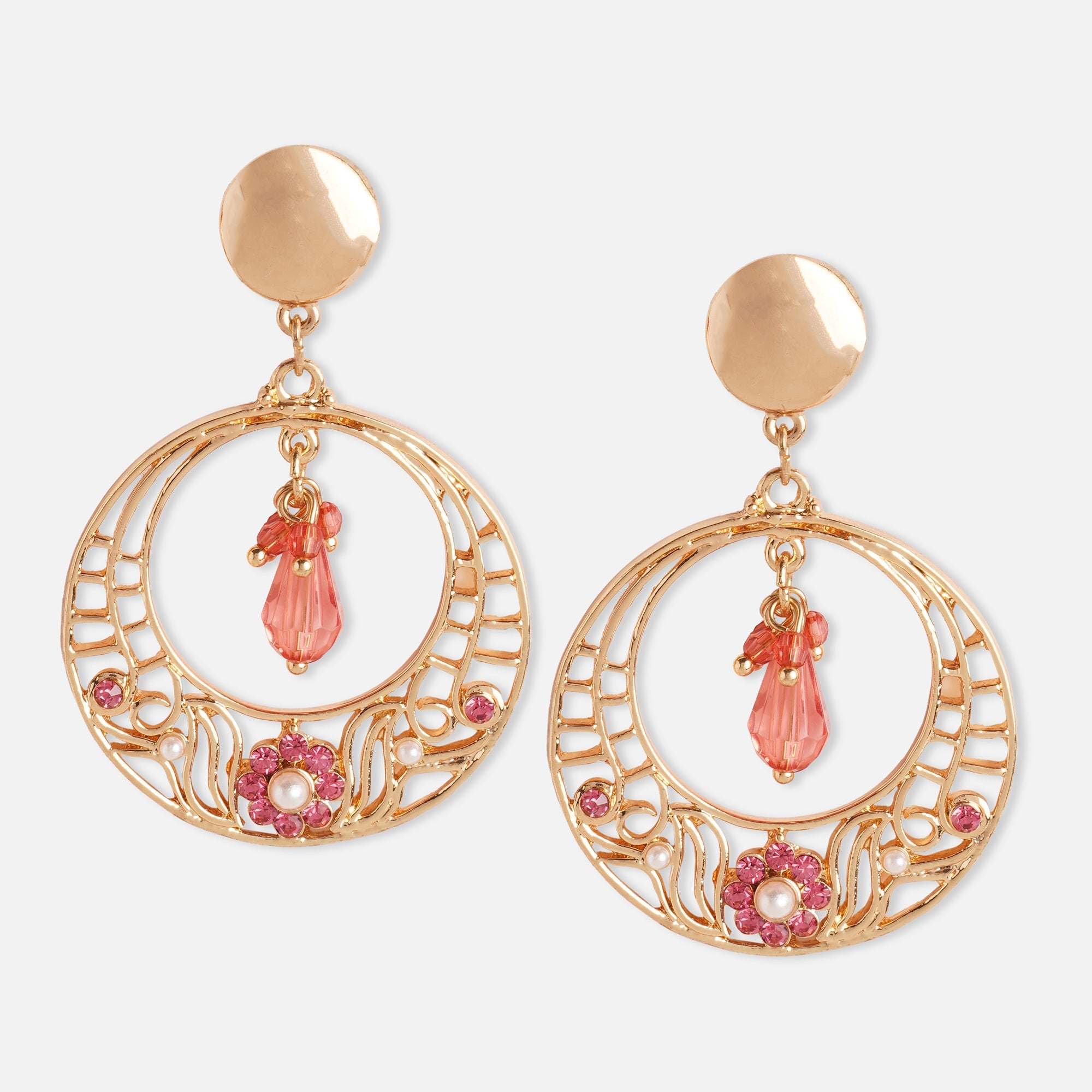 Pink & Golden Layered Ethnic Earrings | EST-PJ027 | Cilory.com