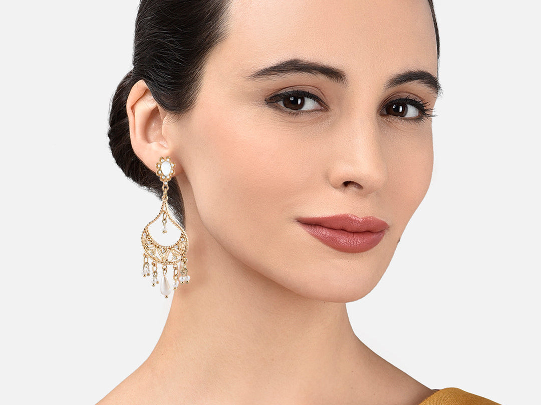Accessorize London Women's Golden Kundan Long Drop Earrings