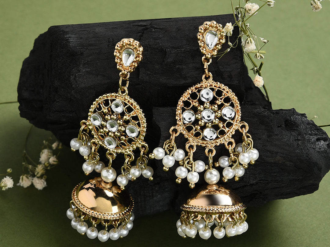 Accessorize London Women's Gold Pearl And Kundan Jhumkas
