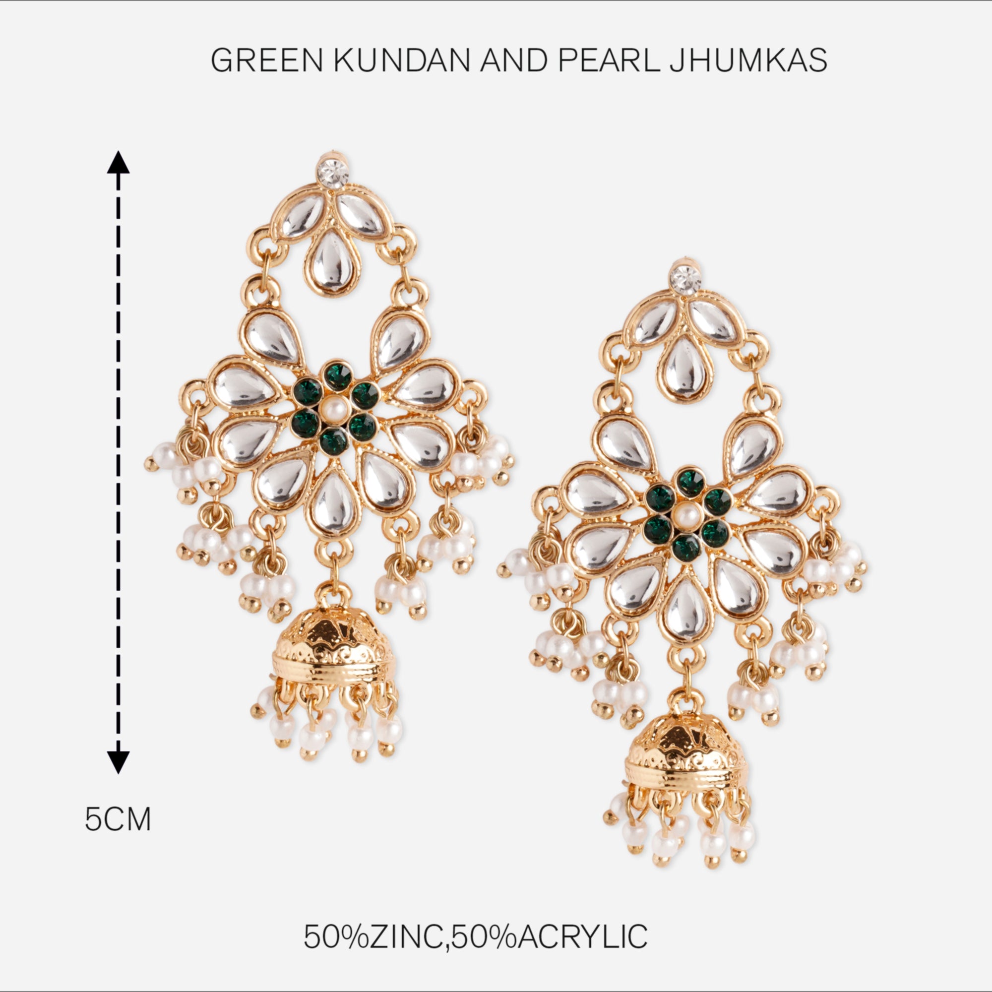 Green Kundan And Pearl Jhumkas