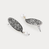 Silver Oxidised Pearl Drop Earring
