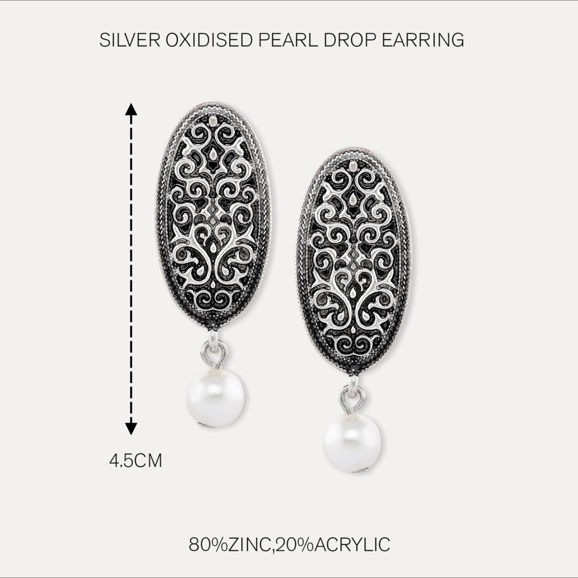 Silver Oxidised Pearl Drop Earring