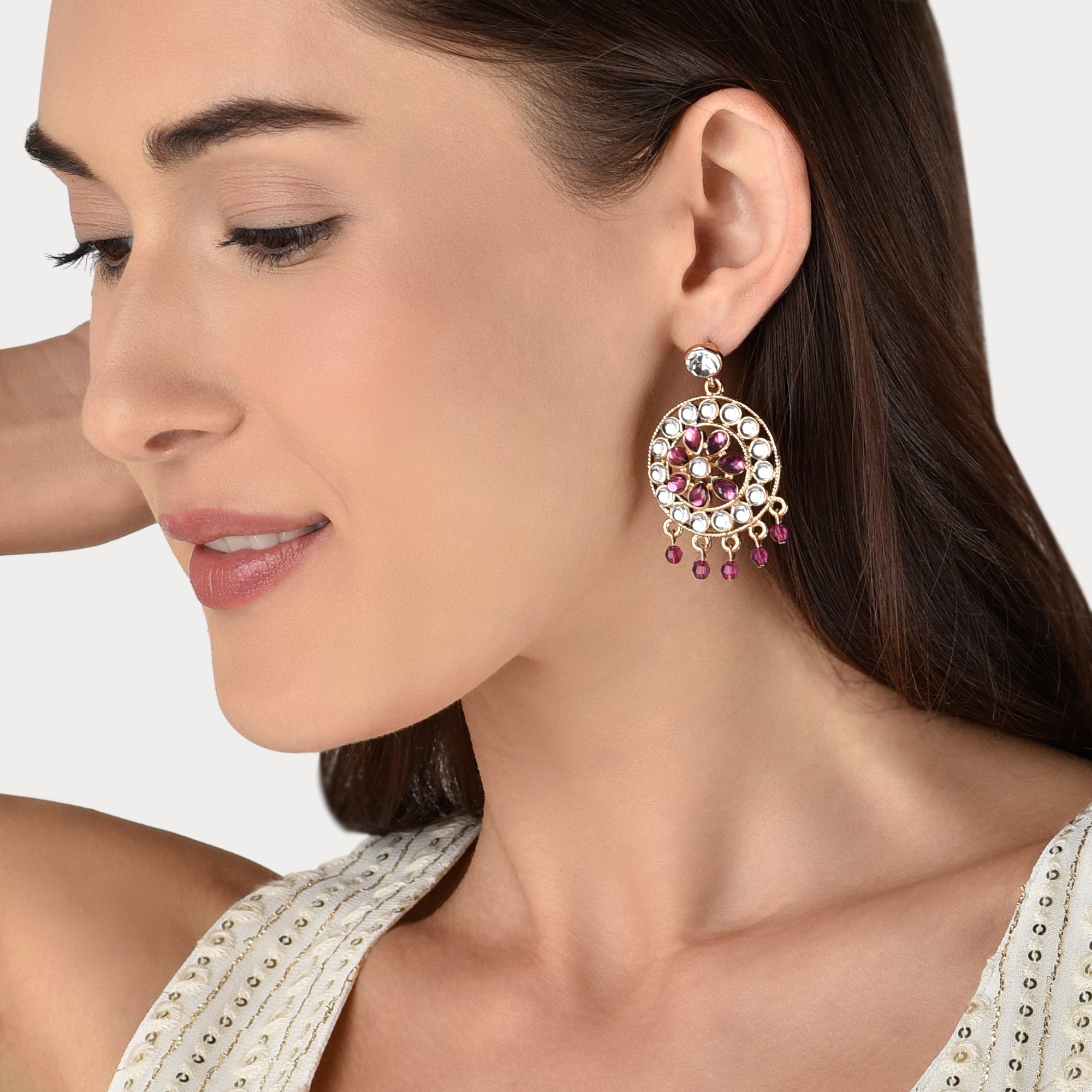 Accessorize London Women's Pink Kundan Earrings