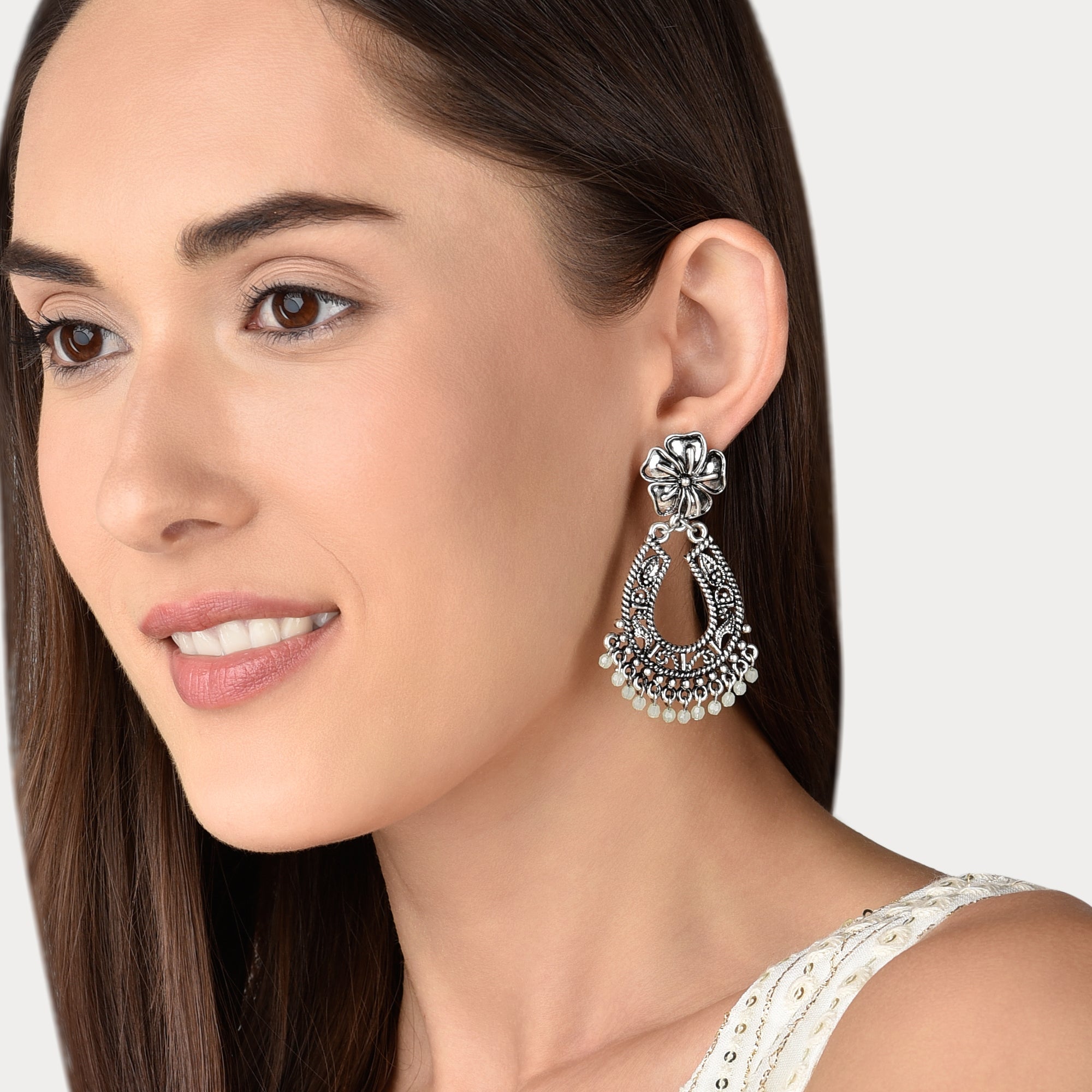 Accessorize London Silver Oxidized Mint Chandbalis