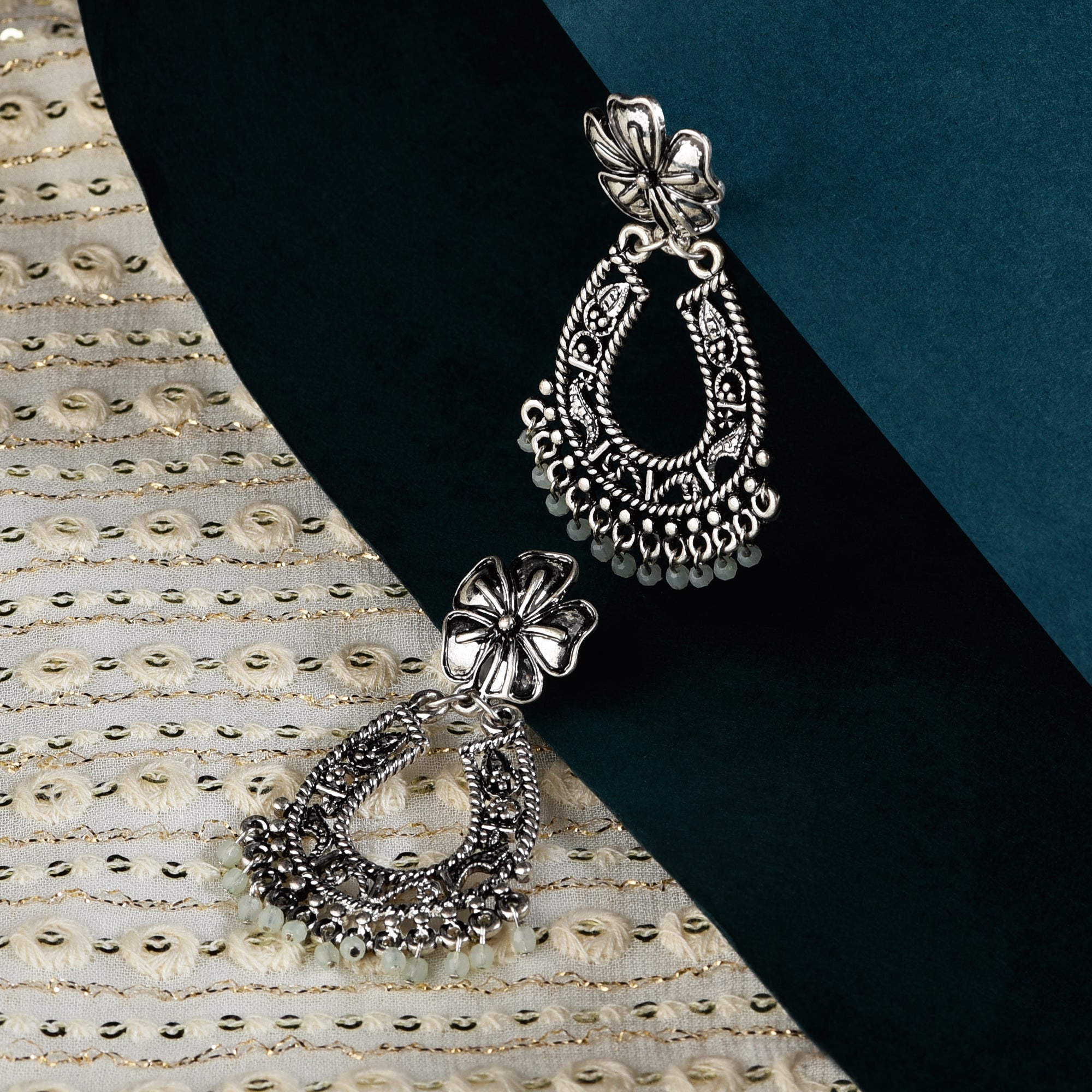 Accessorize London Silver Oxidized Mint Chandbalis