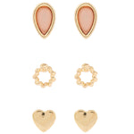 Accessorize London Women's Gold Set Of 3 Heart Teardrop Earring Pack