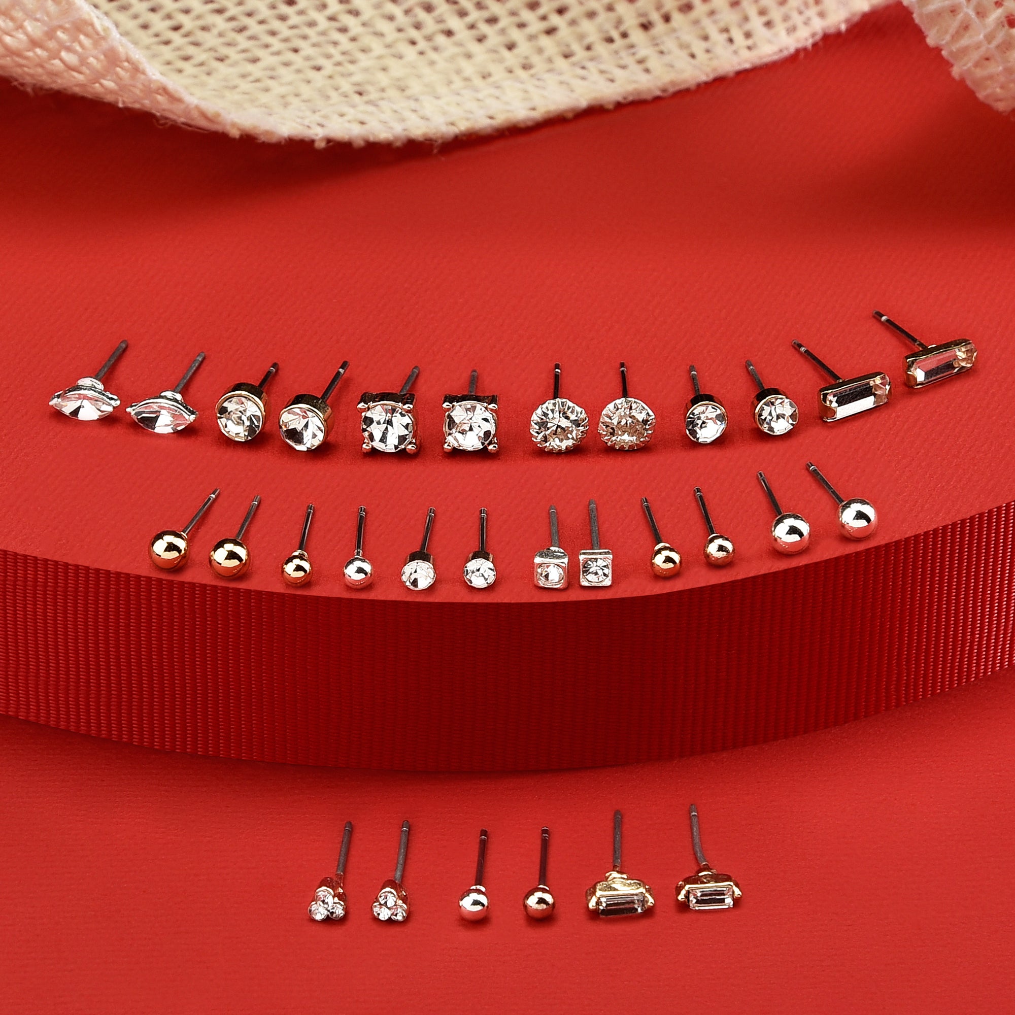 Accessorize London Women's Set Of 15 Sparkle Stone Stud Earrings
