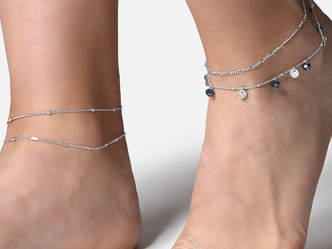 Accessorize London Women's Set Of 4 Silver Chain Anklets
