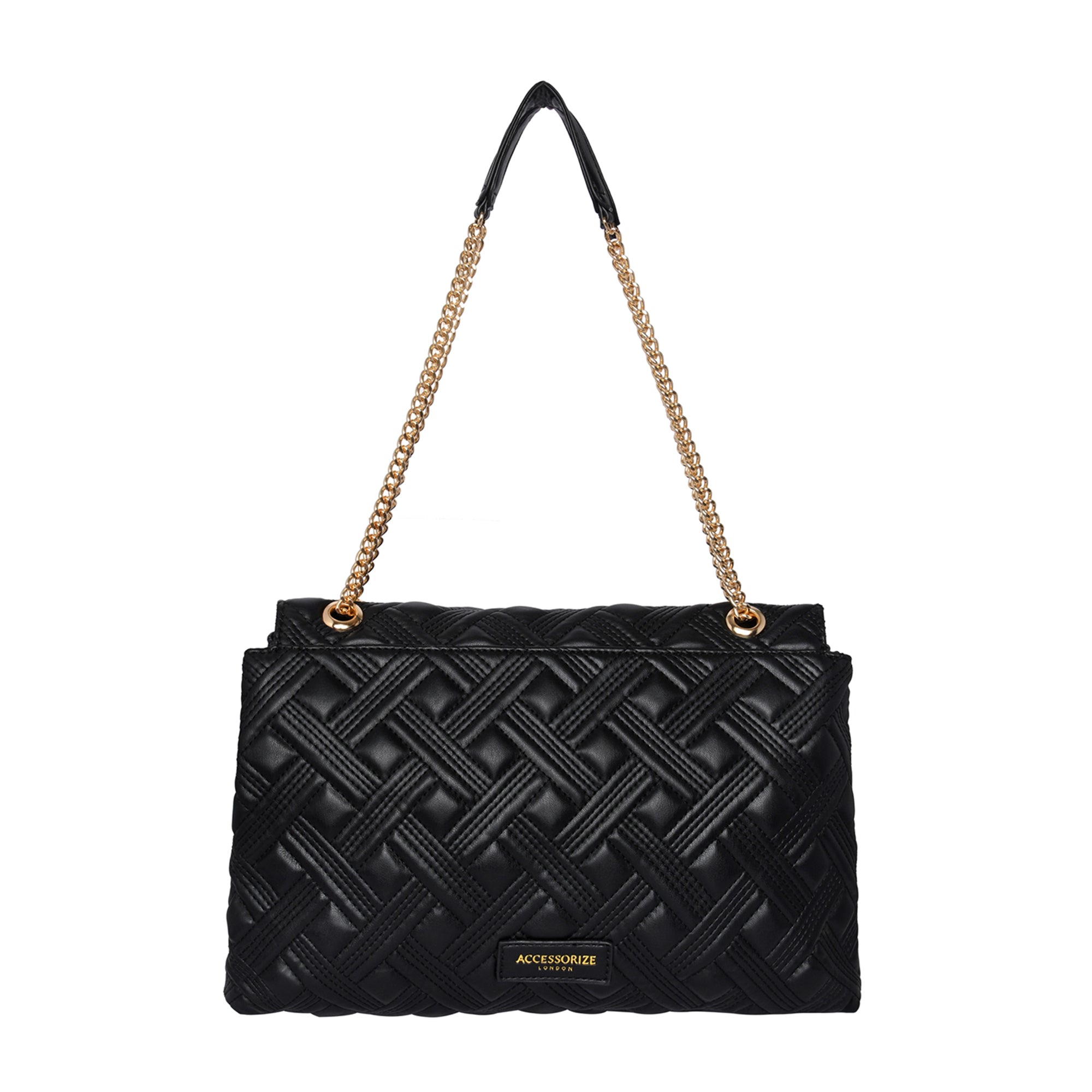 Accessorize London Women's Oversized Black Ayda Quilted Adjustable Shoulder Sling Bag