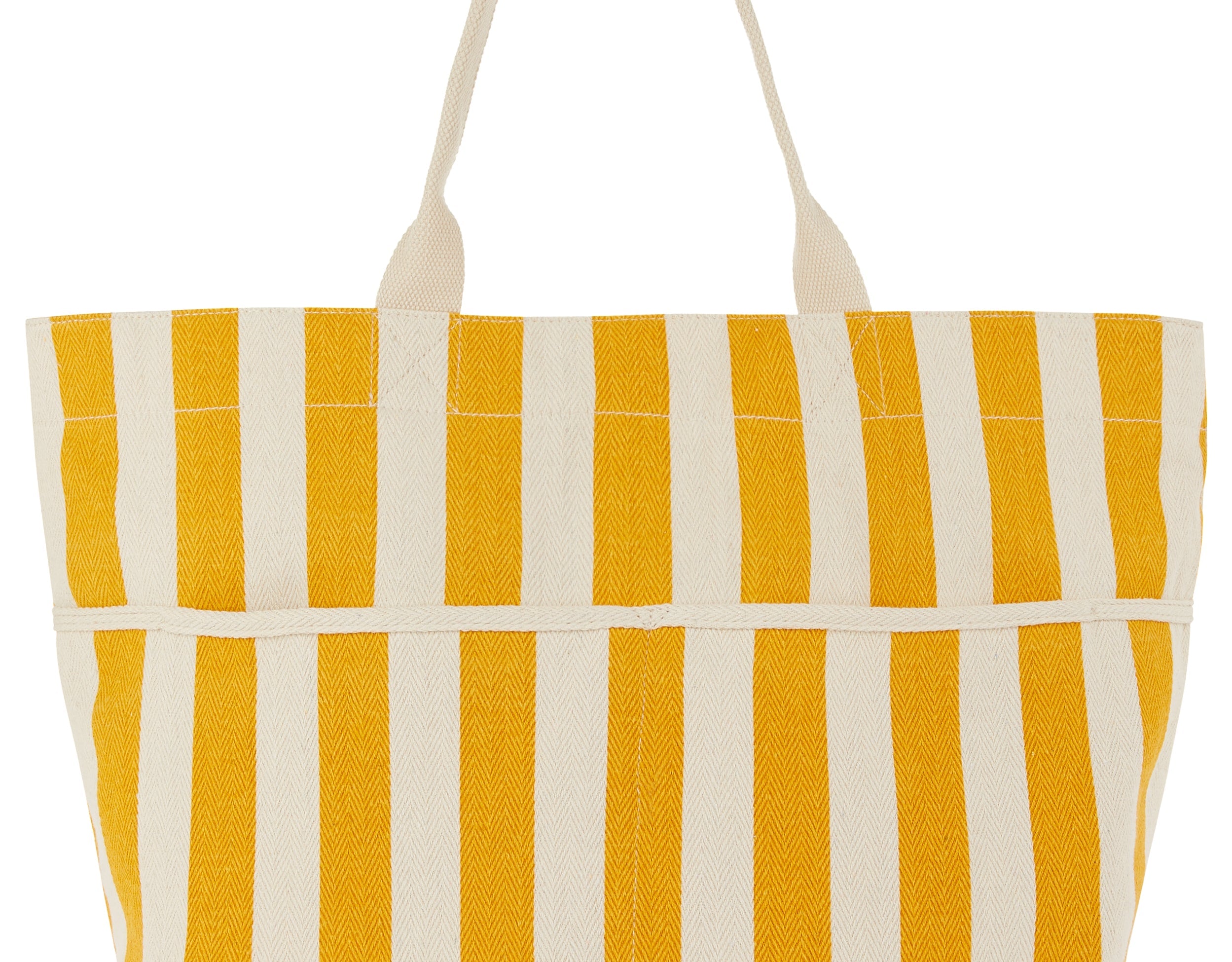 Accessorize London Women's Yellow & White Woven Stripe Beach Tote Bag