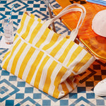 Accessorize London Women's Yellow & White Woven Stripe Beach Tote Bag