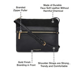 Accessorize London Women's Faux Leather Black Elly Front Pocket Sling Bag