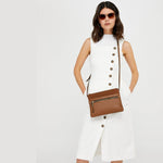 Accessorize London Women's Faux Leather Tan Elly Front Pocket Sling Bag
