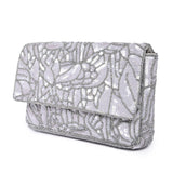 Accessorize London Women's Hand Beaded Sequin Floral Silver Party Clutch