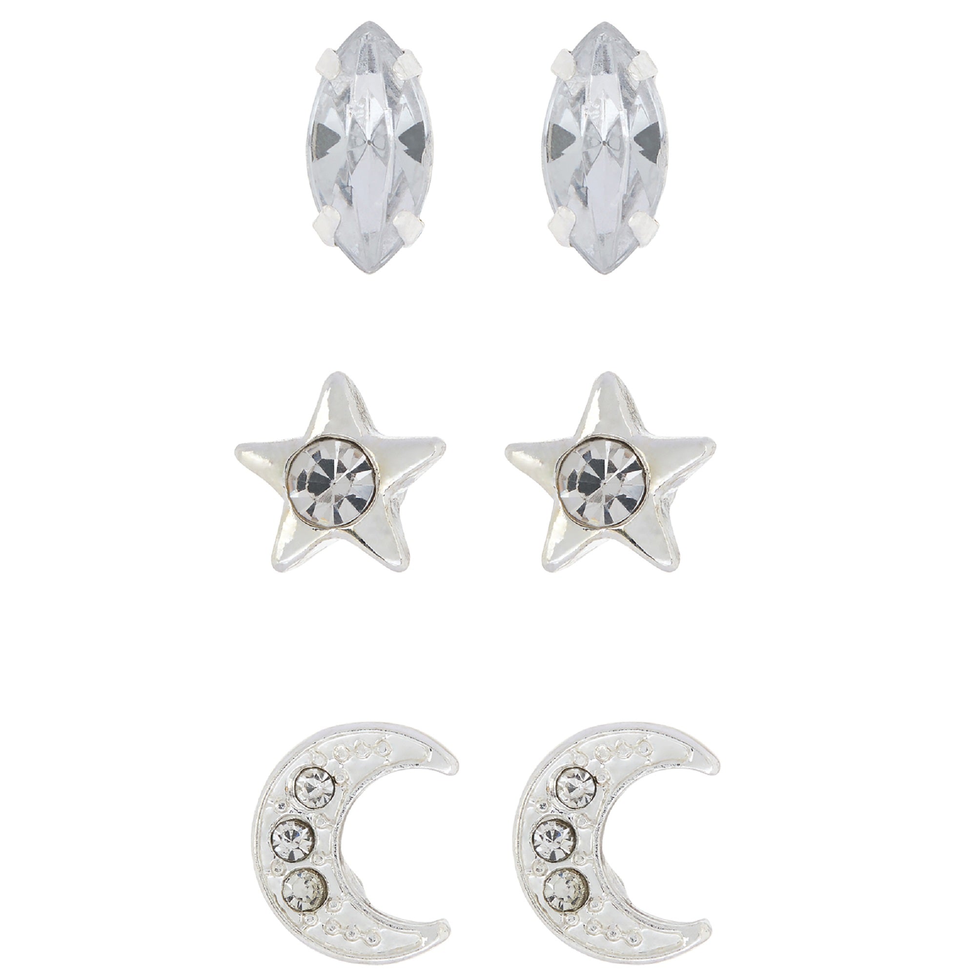 Accessorize London Women's Set Of 3 Celestial Stud Earrings