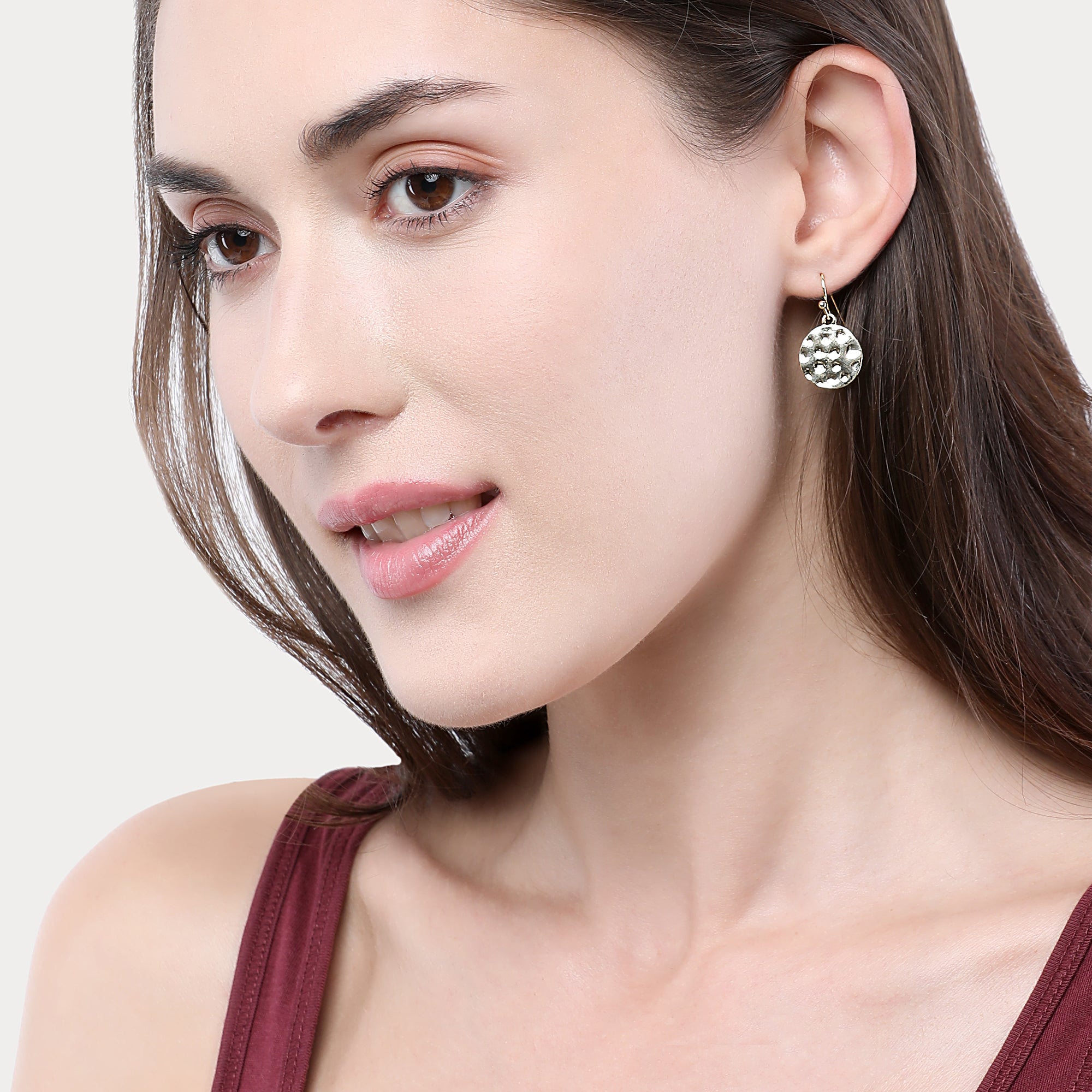 Accessorize London Women's Beaten Circle Short Drop Earrings