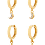 Accessorize London Women's Z Range Set Of 2 Star And Moon Huggie Charm Hoop Earrings