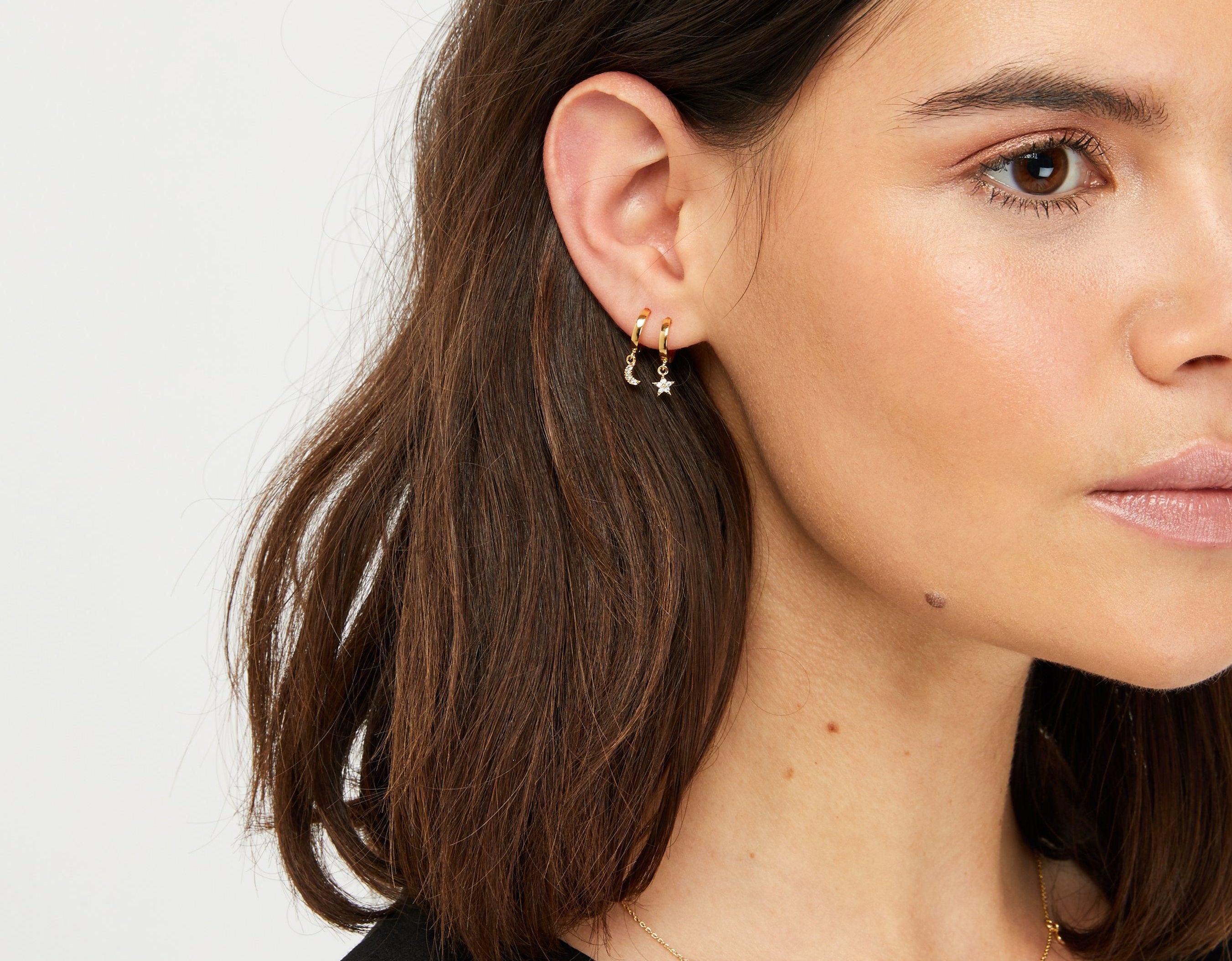 Accessorize London Women's Z Range Set Of 2 Star And Moon Huggie Charm Hoop Earrings