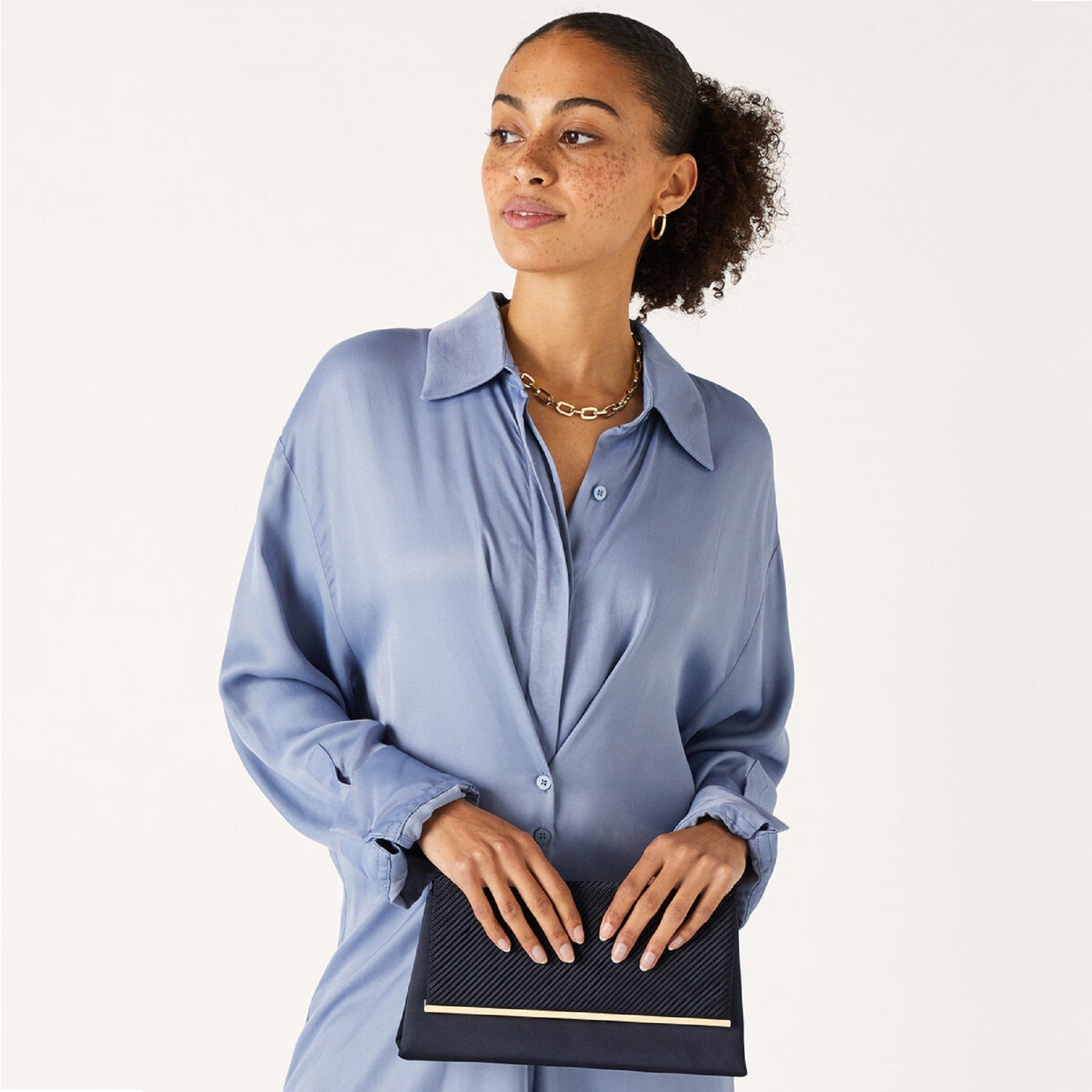Accessorize London Women's Faux Leather Pleated Satin Clutch-Blue