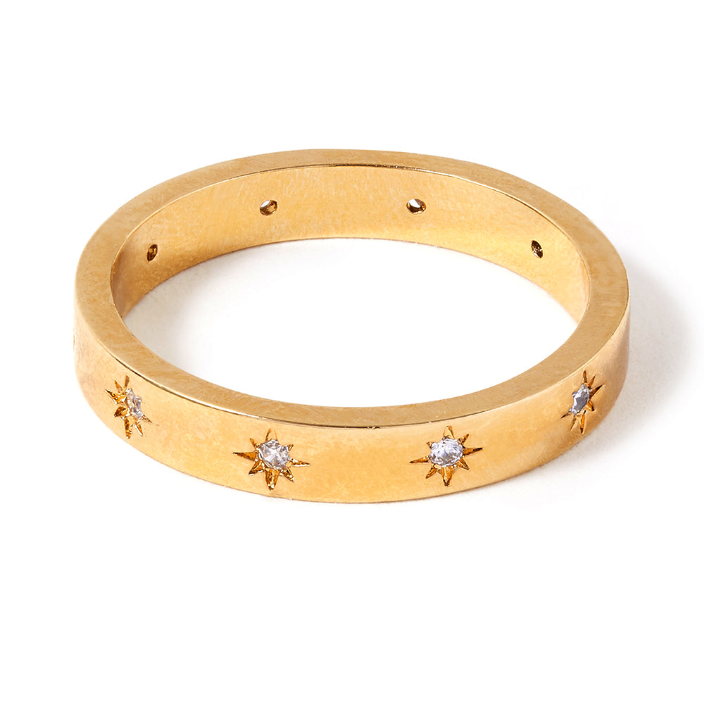 Real Gold-Plated Sparkle Star Band Ring Gold-Small