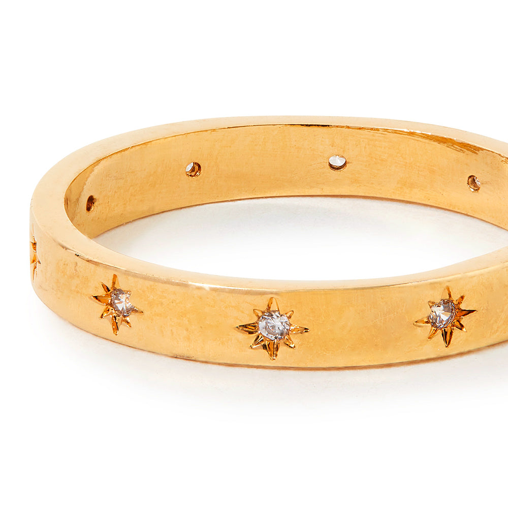 Real Gold-Plated Sparkle Star Band Ring Gold-Small